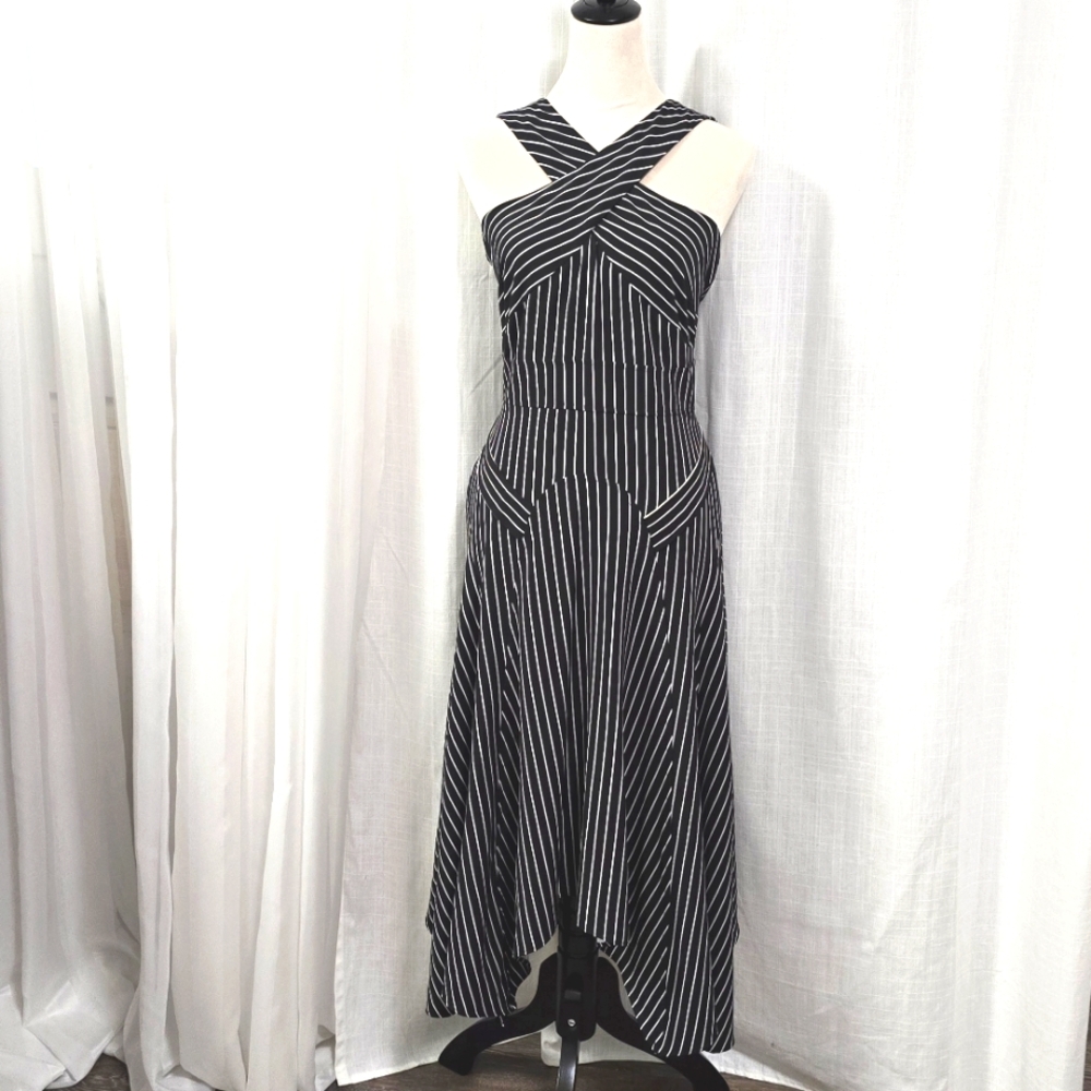 New York & Company Black and White Striped Midi Dress